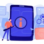 Un personnage devant un écran de smartphone