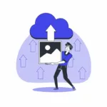 Un personnage porte une image avec une flèche vers un nuage