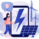 Un personnage devant des énergies renouvelables