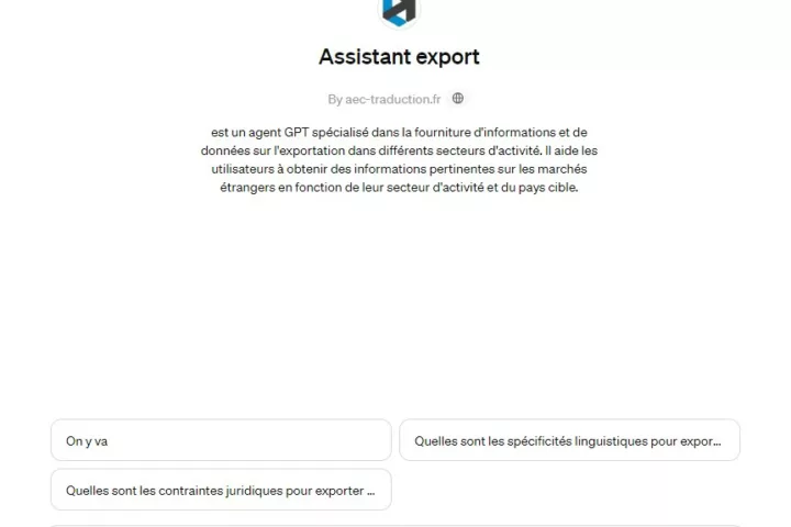Capture écran du GPT's Assistant export d'AeC Traduction