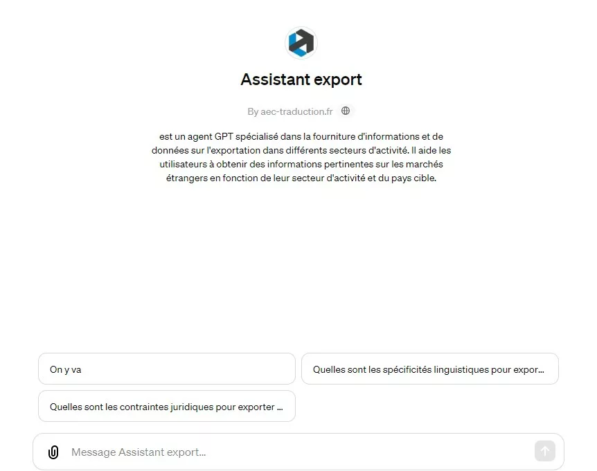 Capture écran du GPT's Assistant export d'AeC Traduction