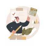 Un personnage avec une calculatrice et un crayon