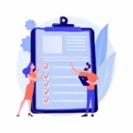 Deux personnages devant une check-list