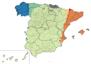 Carte des régions linguistiques d'Espagne illustrant la diversité des langues co-officielles