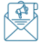 Enveloppe ouverte avec mégaphone et document représentant le marketing par email