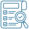 Document de checklist avec cases cochées et loupe de vérification